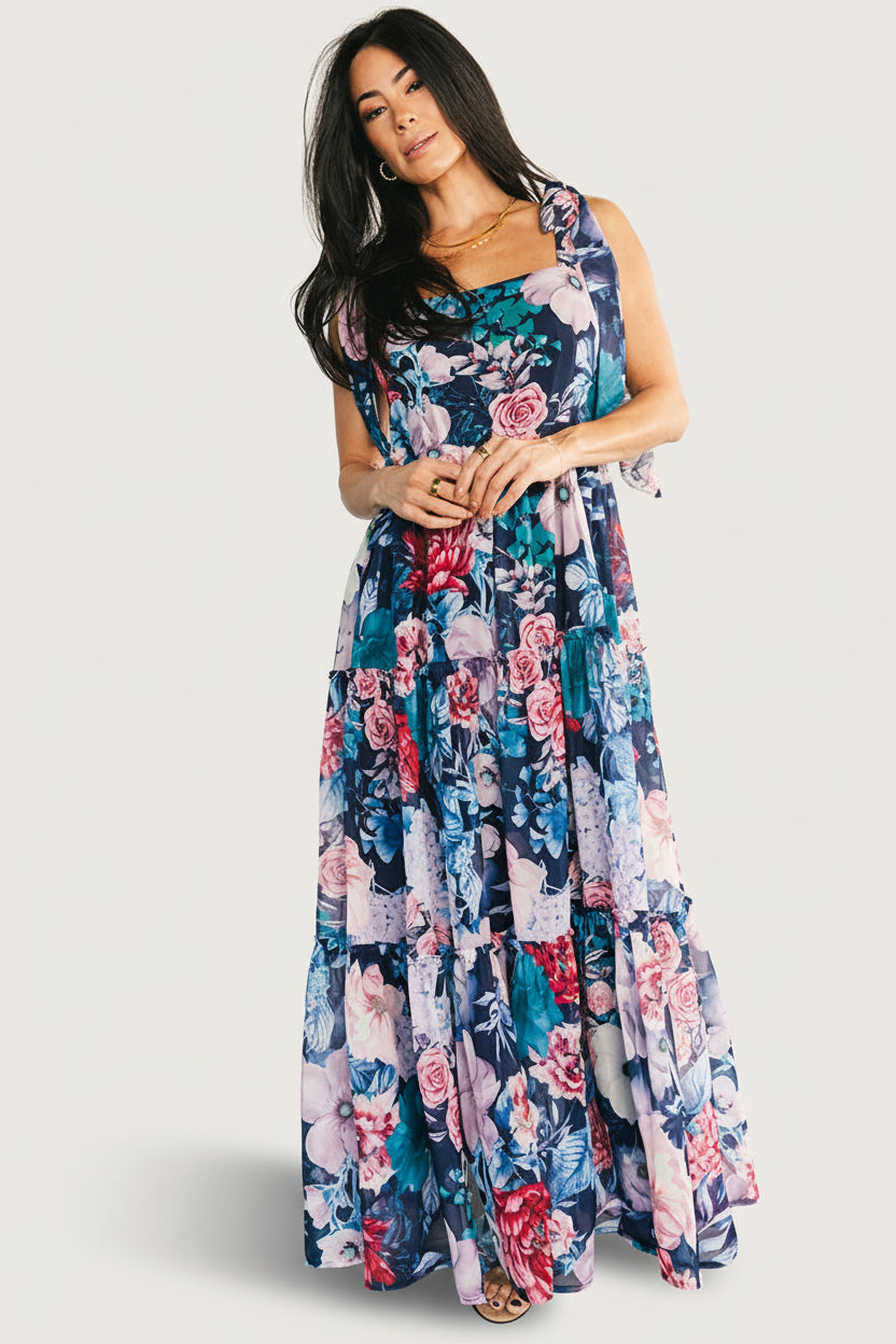 Baltic Born Womens Anita Maxi Dress | Dark Blue Multi Floral | Size: Small