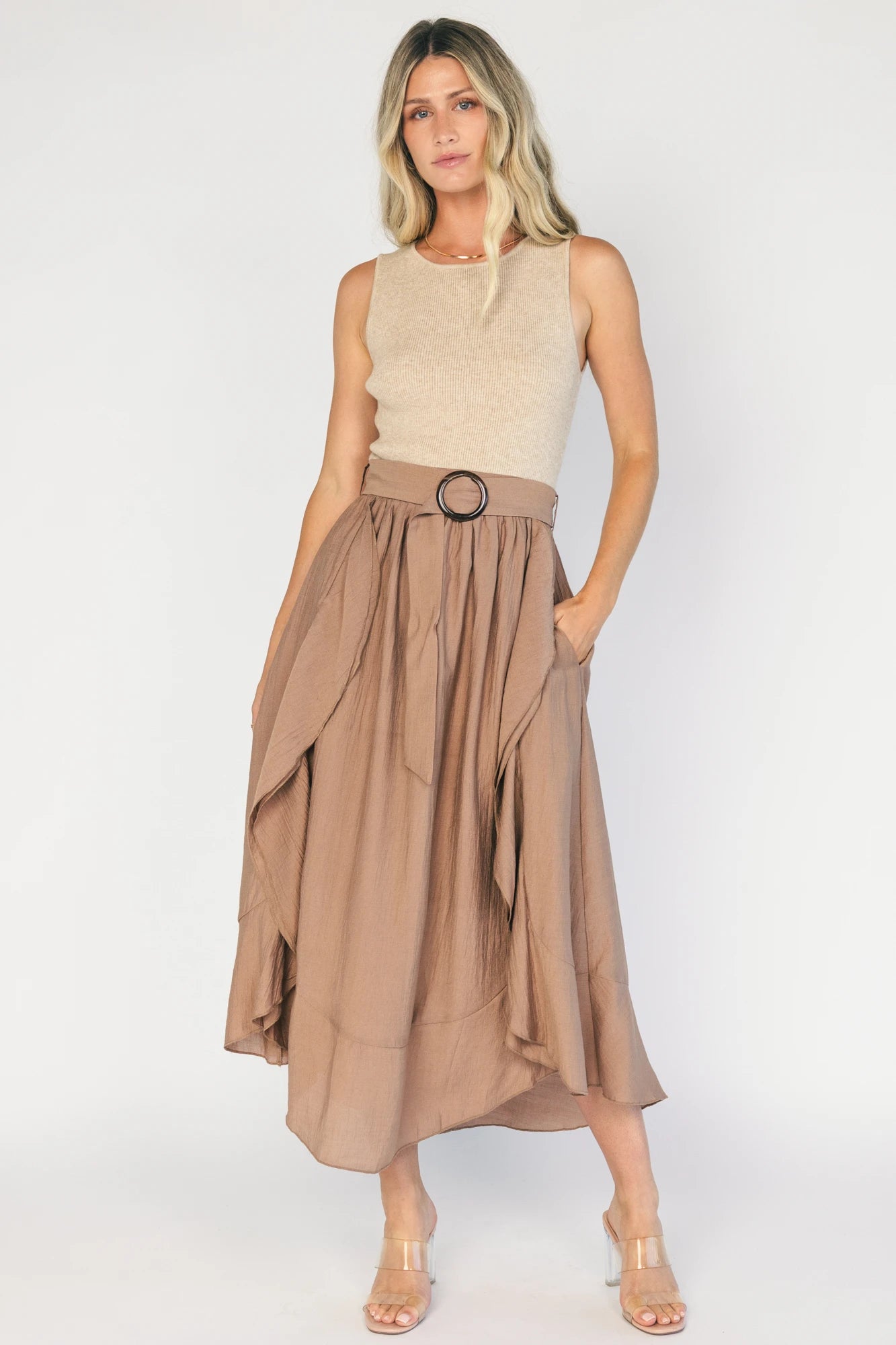 Stacy Midi Dress | Taupe + Mocha