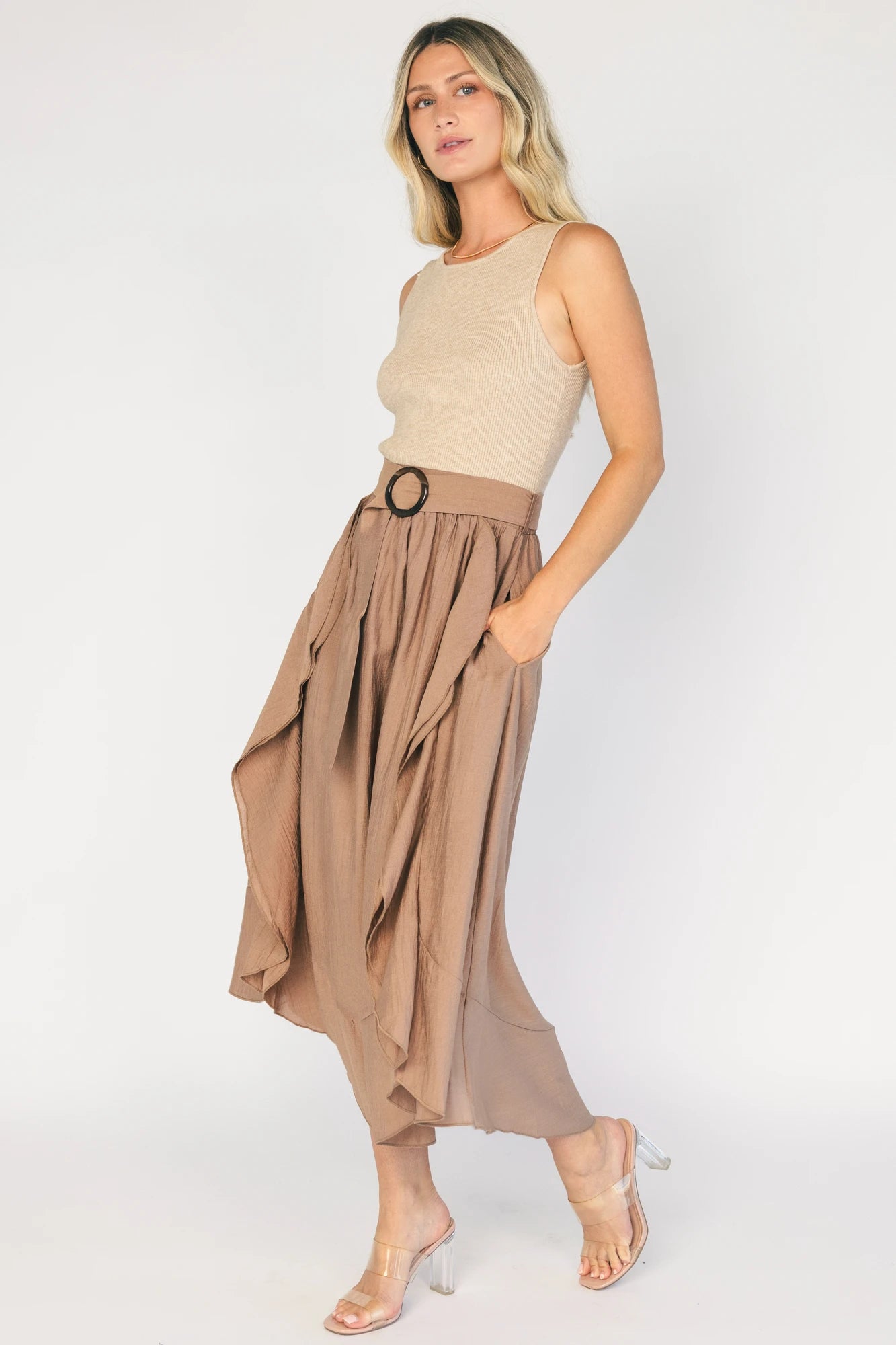 Stacy Midi Dress | Taupe + Mocha