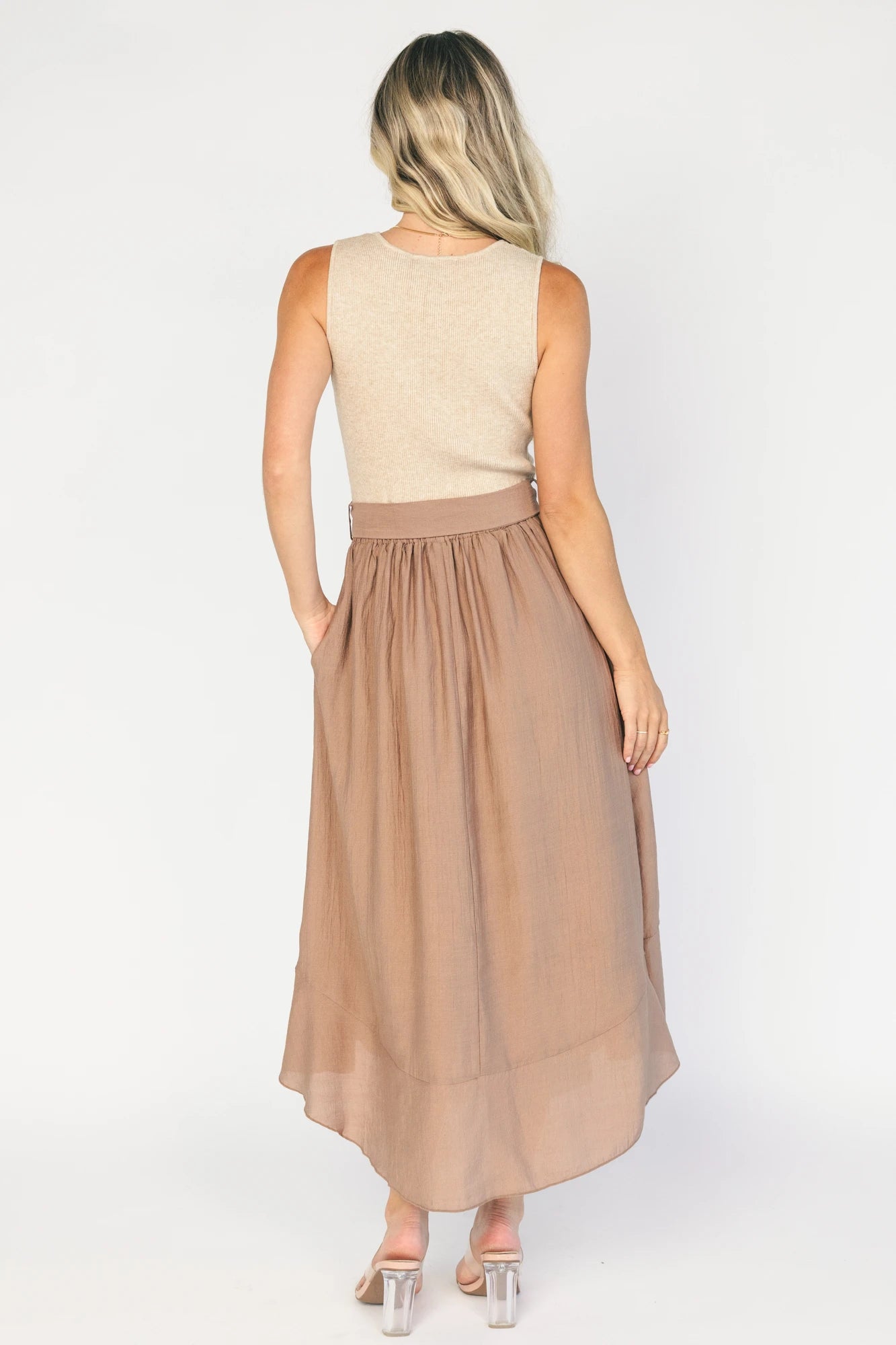 Stacy Midi Dress | Taupe + Mocha