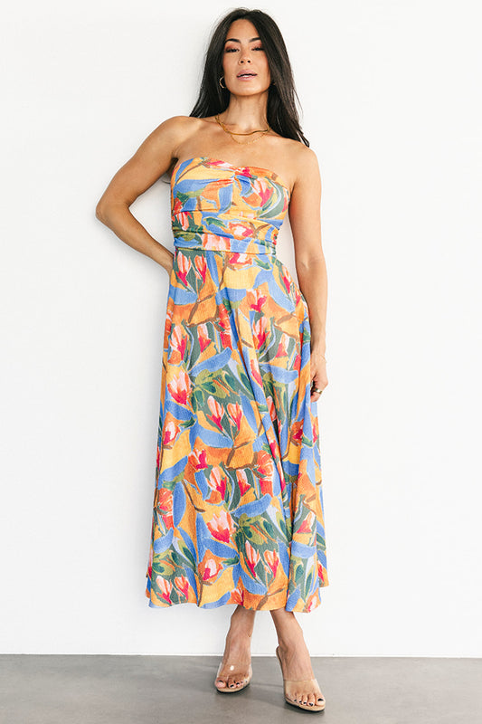 Solana Strapless Midi Dress | Blue Multi