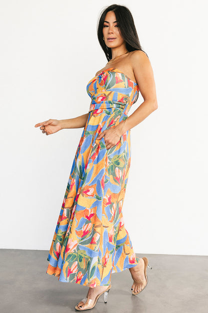 Solana Strapless Midi Dress | Blue Multi