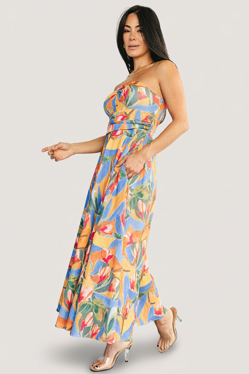 Solana Strapless Midi Dress | Blue Multi