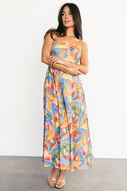 Solana Strapless Midi Dress | Blue Multi