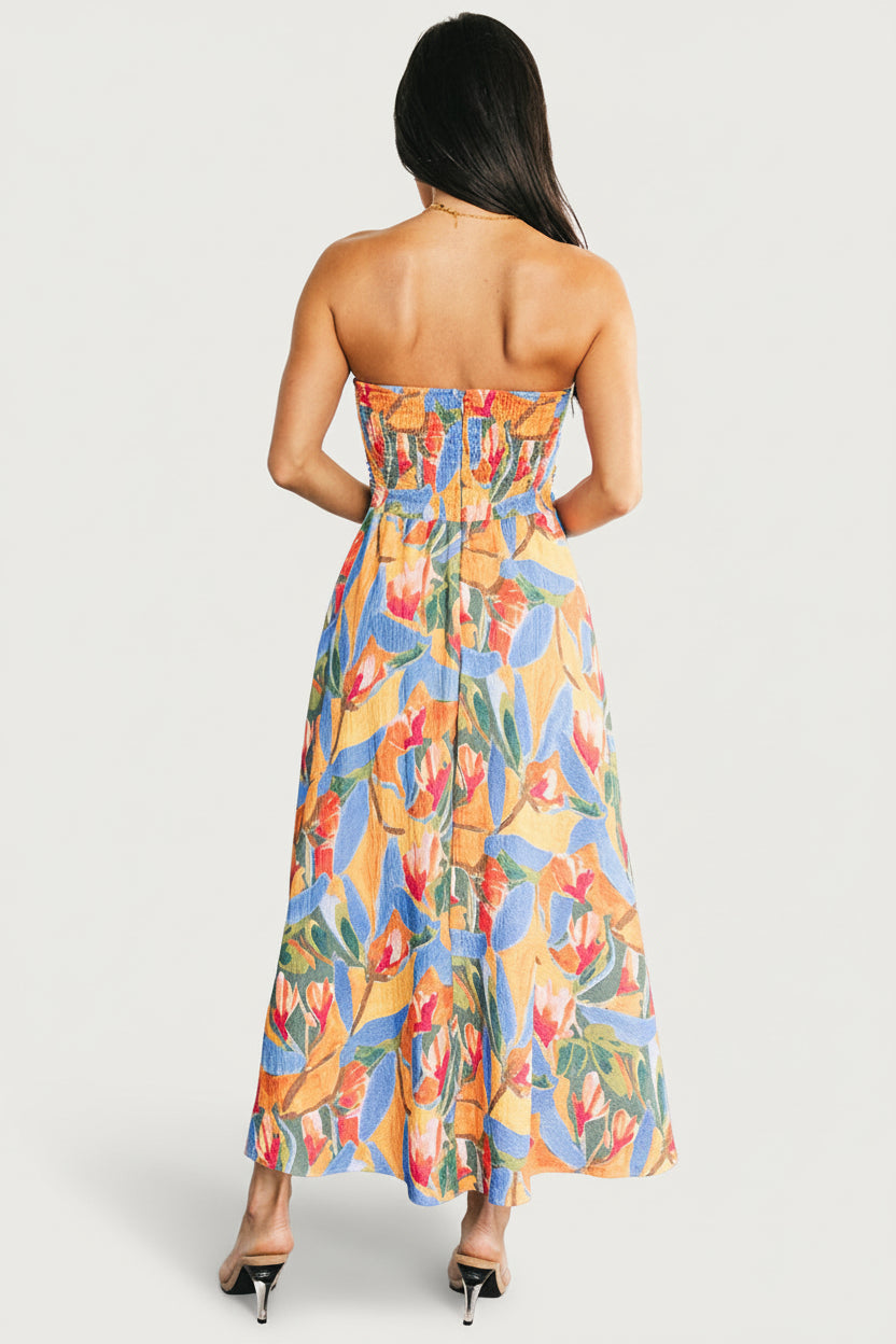 Solana Strapless Midi Dress | Blue Multi