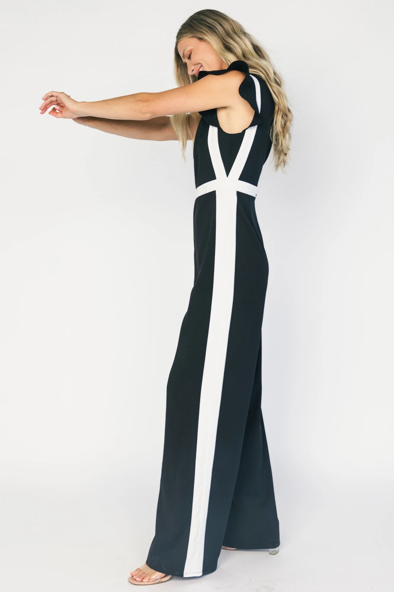 Lumina Ruffle Jumpsuit | Black + Ivory