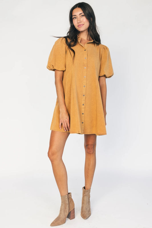Geneva Button Front Short Dress | Camel