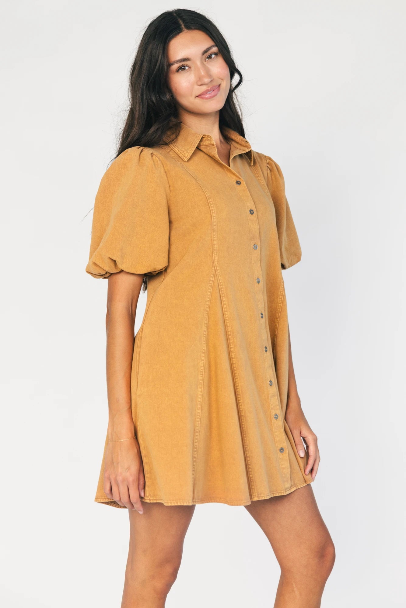 Geneva Button Front Short Dress | Camel