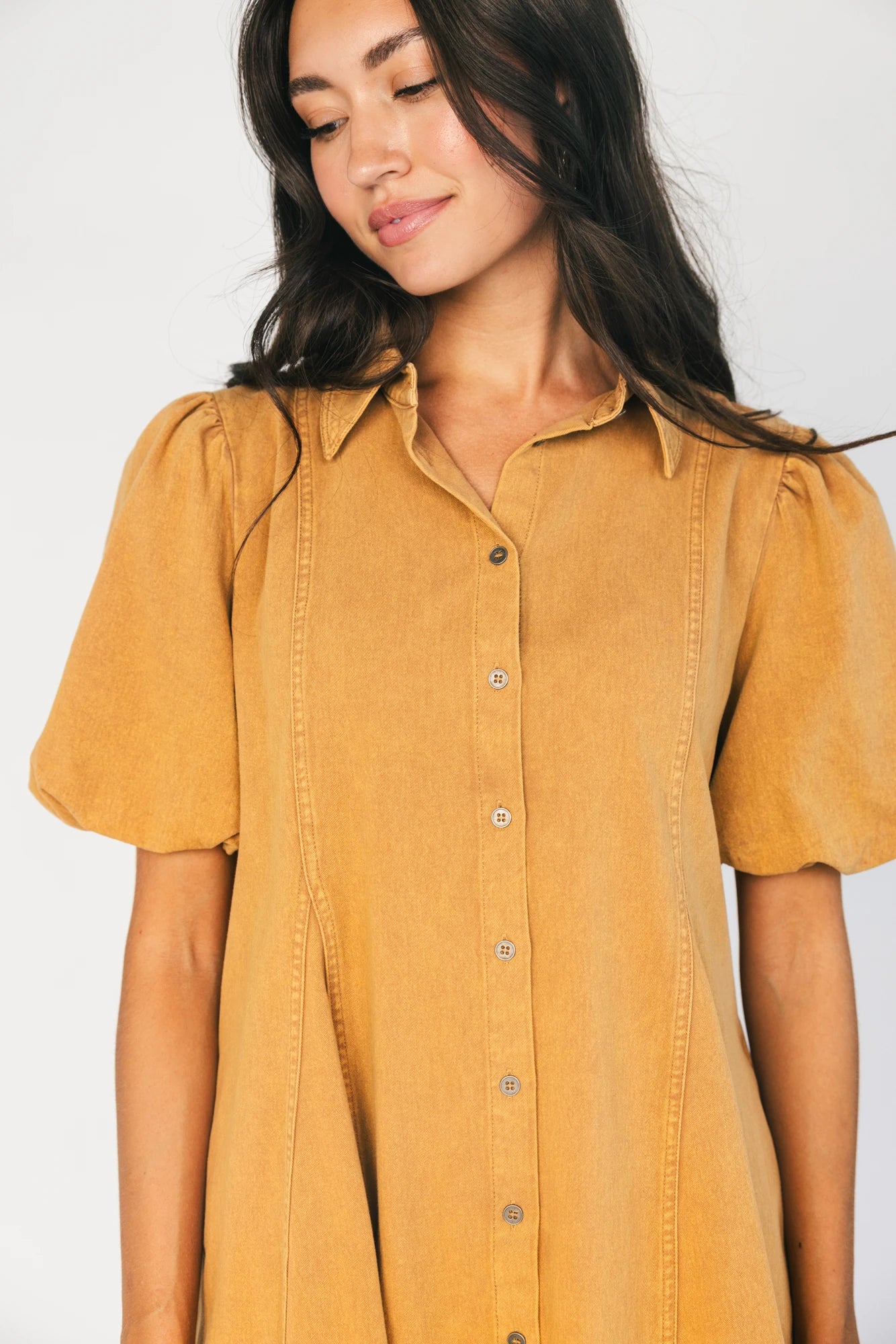 Geneva Button Front Short Dress | Camel
