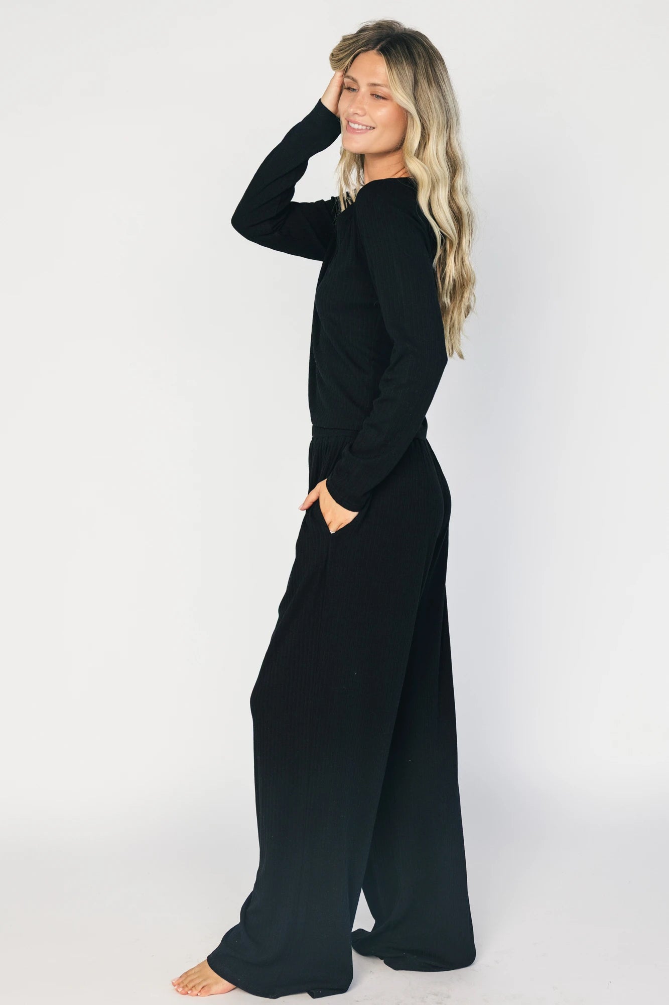 Rubi Soft Ribbed Pajama Set | Black