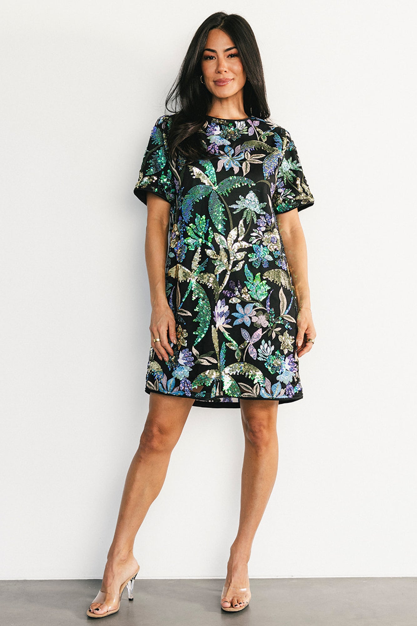 Patricia Sequin Short Dress | Black + Blue Multi