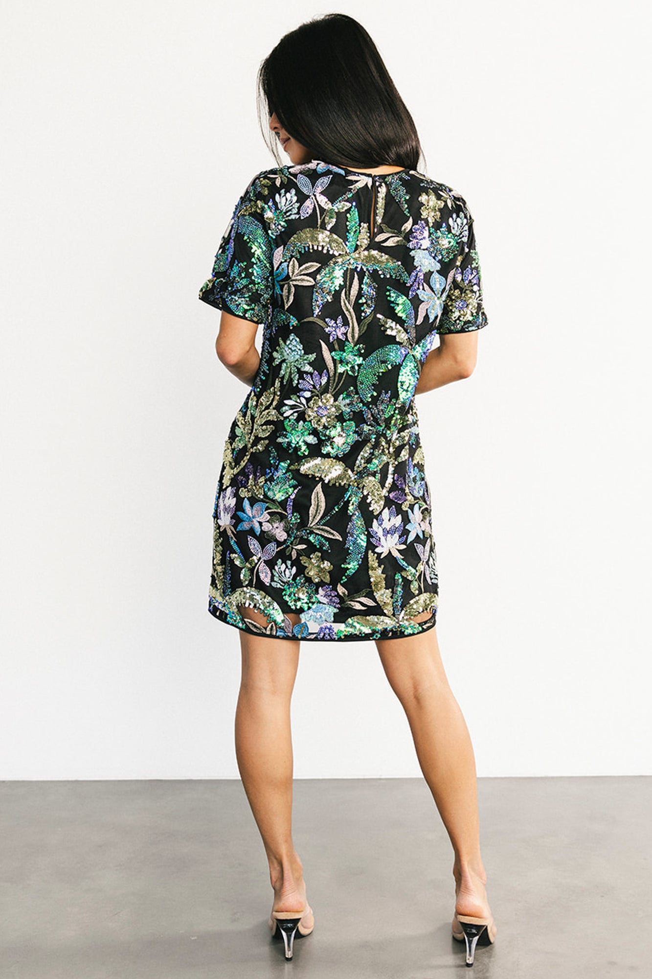 Patricia Sequin Short Dress | Black + Blue Multi