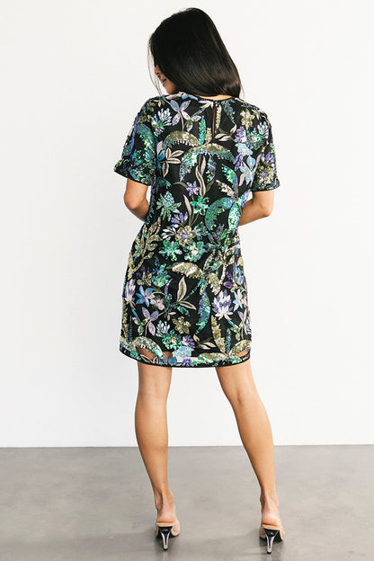 Patricia Sequin Short Dress | Black + Blue Multi