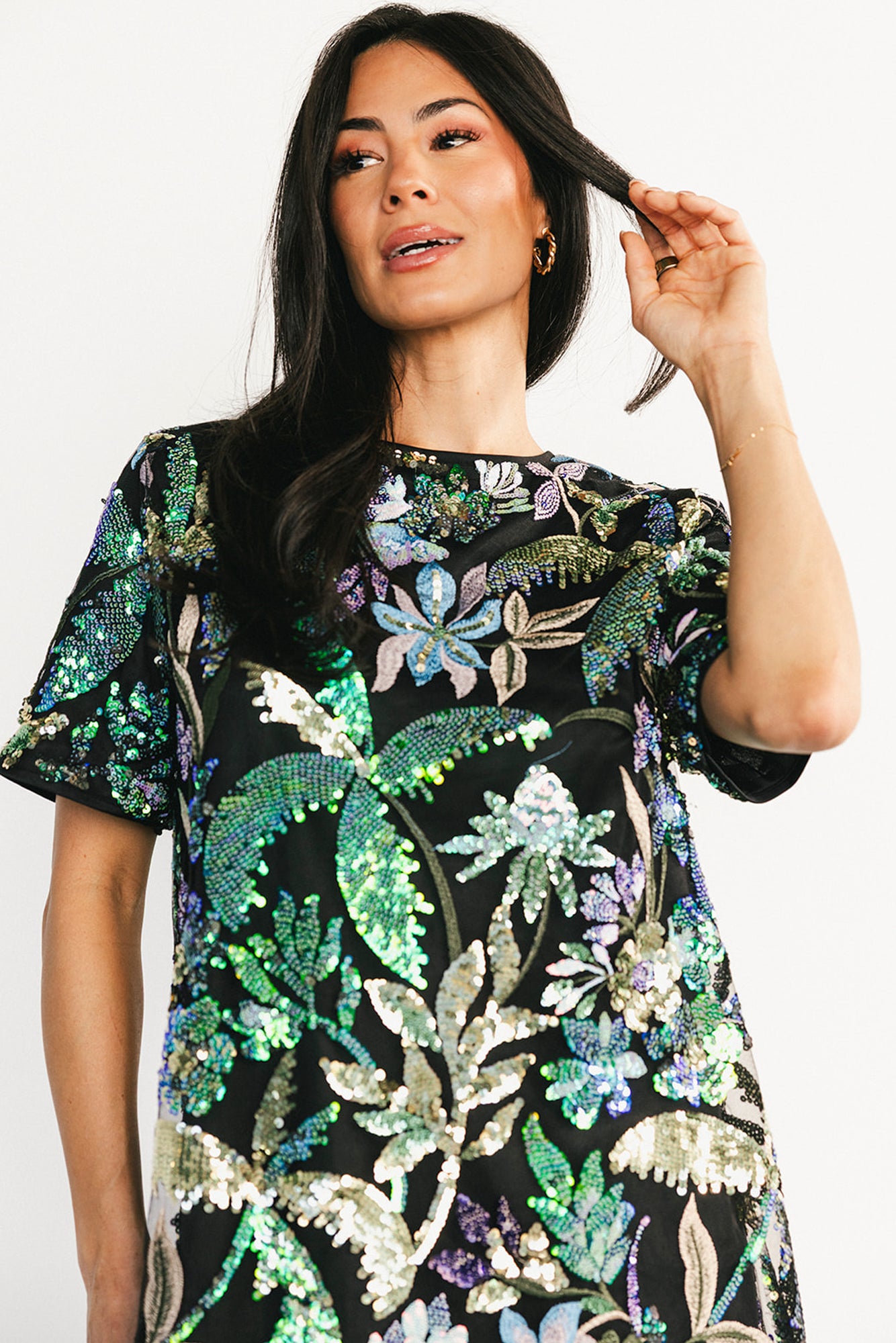 Patricia Sequin Short Dress | Black + Blue Multi