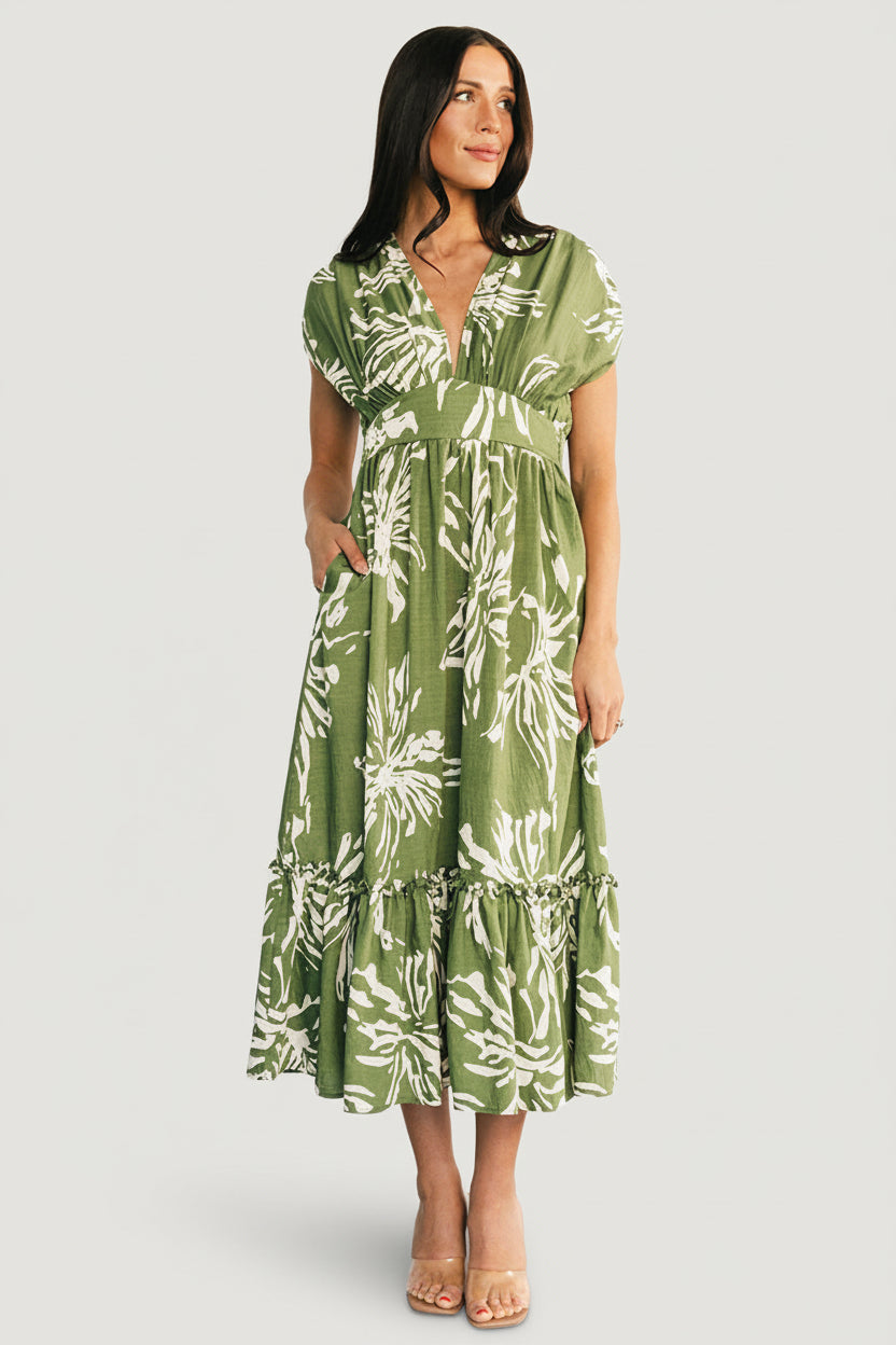 Rosa Midi Dress | Green Print
