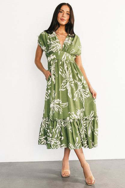 Rosa Midi Dress | Green Print