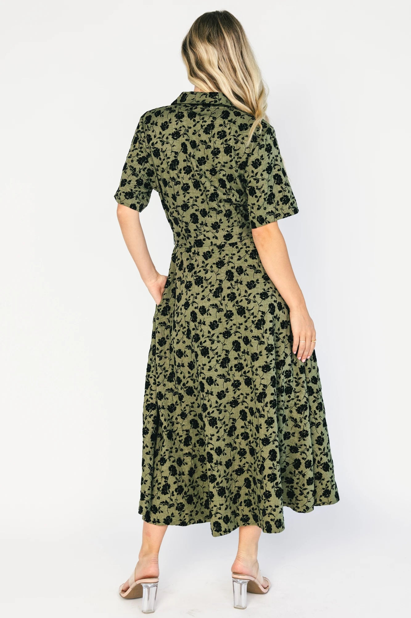 Kristen Button Up Dress | Deep Olive Floral