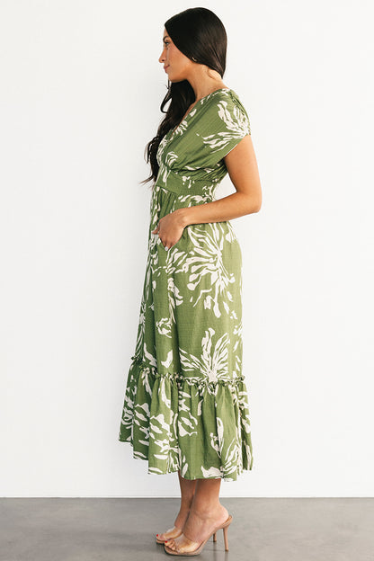 Rosa Midi Dress | Green Print