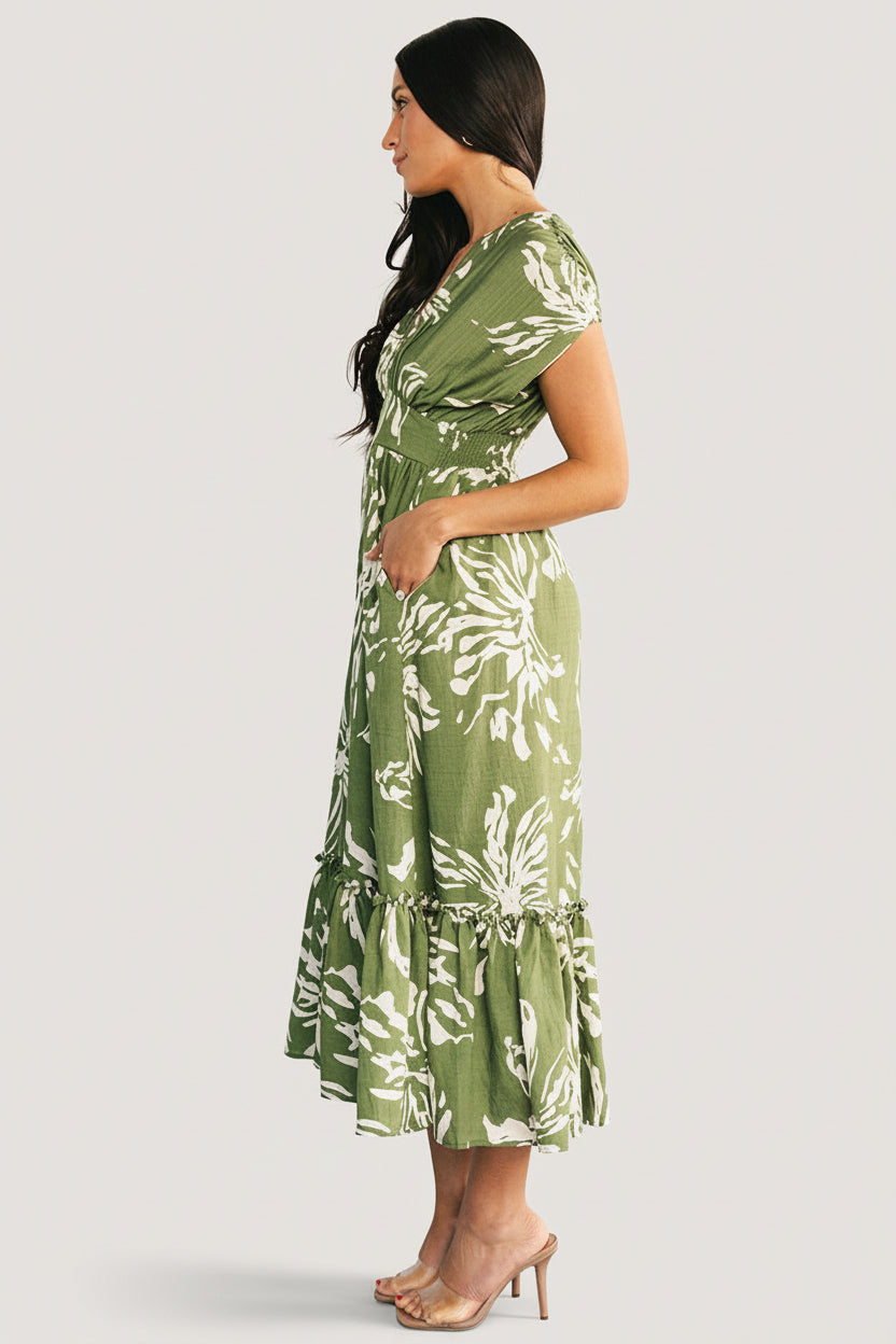 Rosa Midi Dress | Green Print