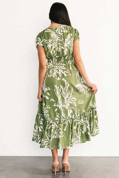 Rosa Midi Dress | Green Print