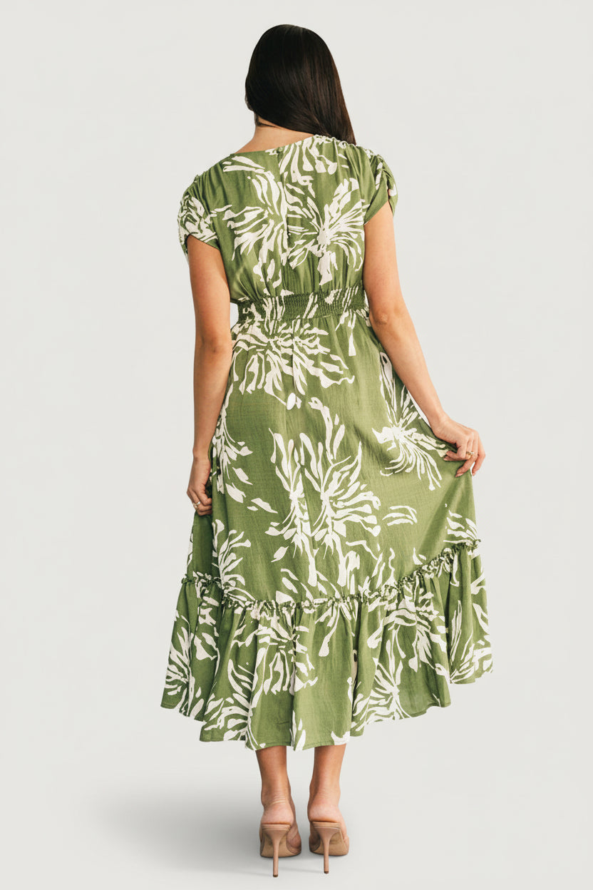 Rosa Midi Dress | Green Print