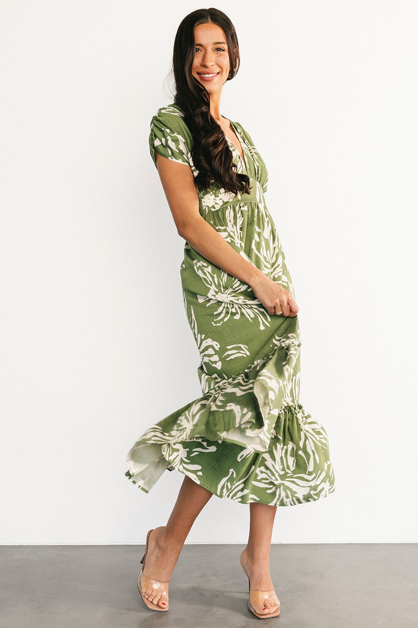Rosa Midi Dress | Green Print