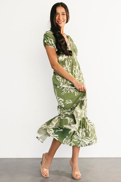 Rosa Midi Dress | Green Print