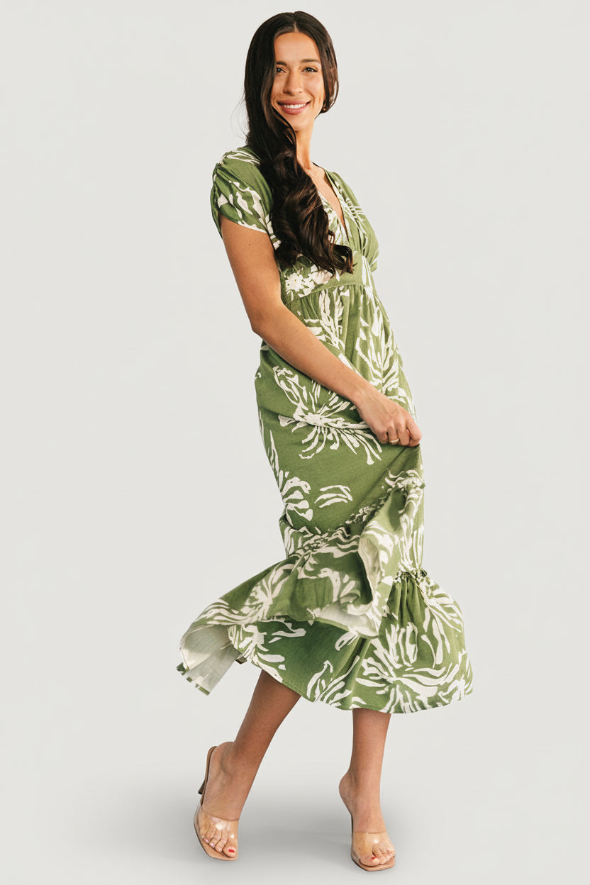 Rosa Midi Dress | Green Print