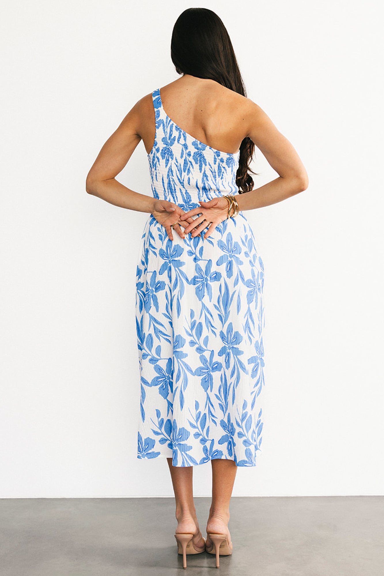 Brisa One Shoulder Midi Dress | White + Blue