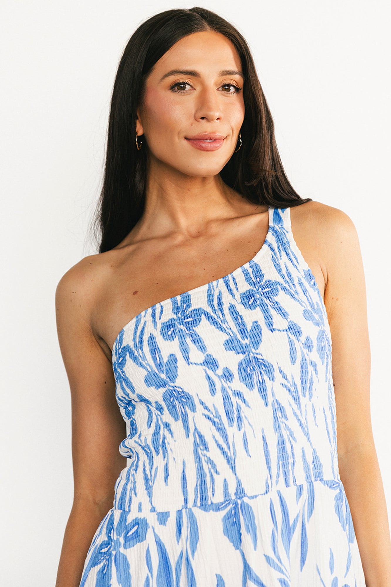 Brisa One Shoulder Midi Dress | White + Blue