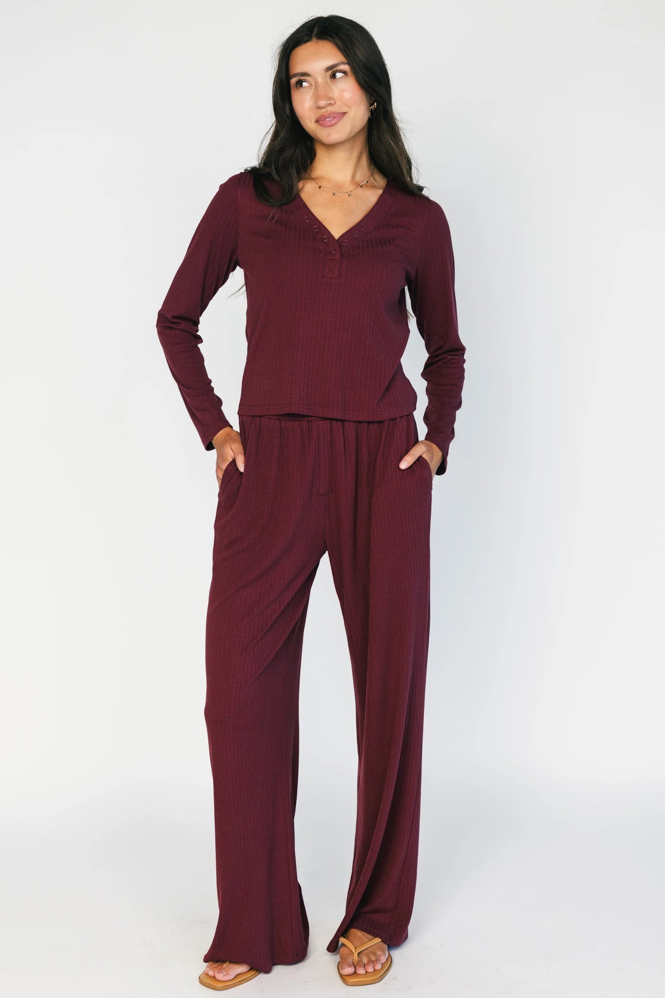 Rubi Soft Ribbed Pajama Set | Burgundy