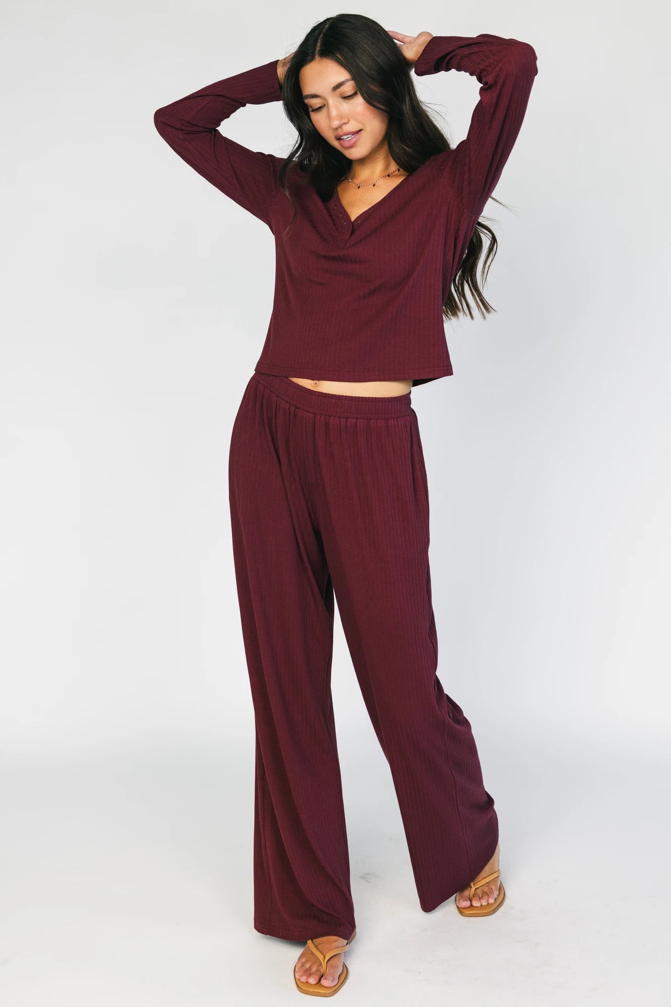 Rubi Soft Ribbed Pajama Set | Burgundy