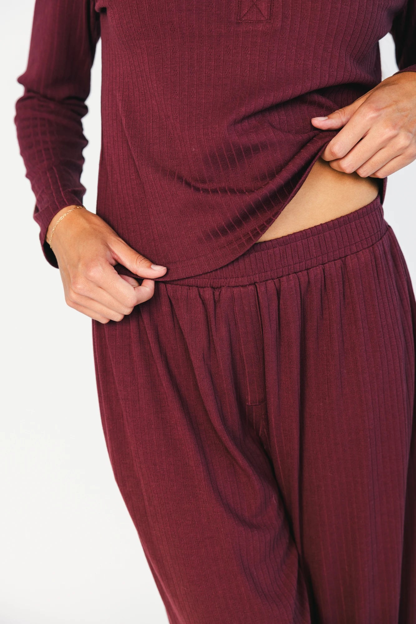 Rubi Soft Ribbed Pajama Set | Burgundy