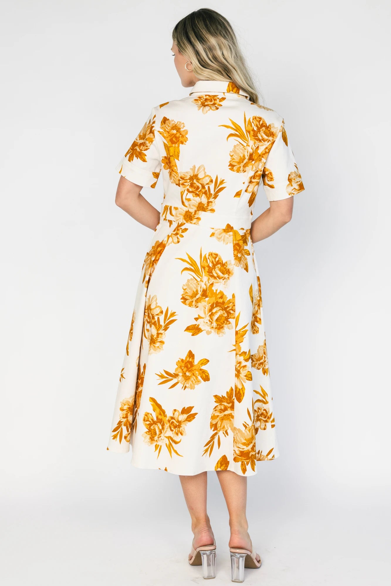 Selena Button Up Dress | Ivory + Golden Floral