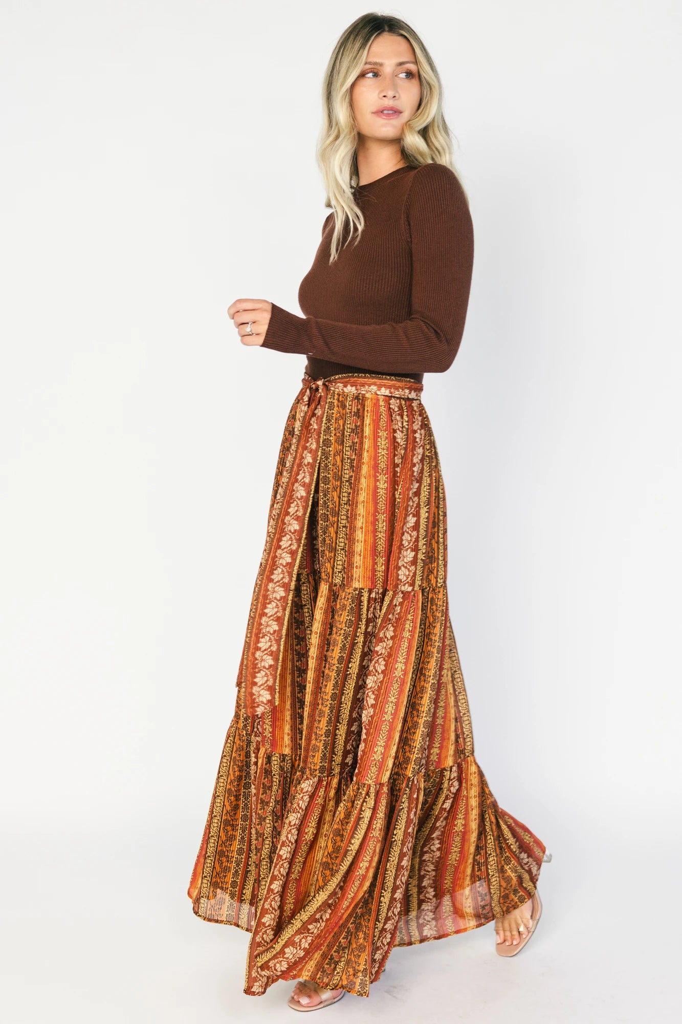 Emryn Sweater Dress | Brown + Rust Print
