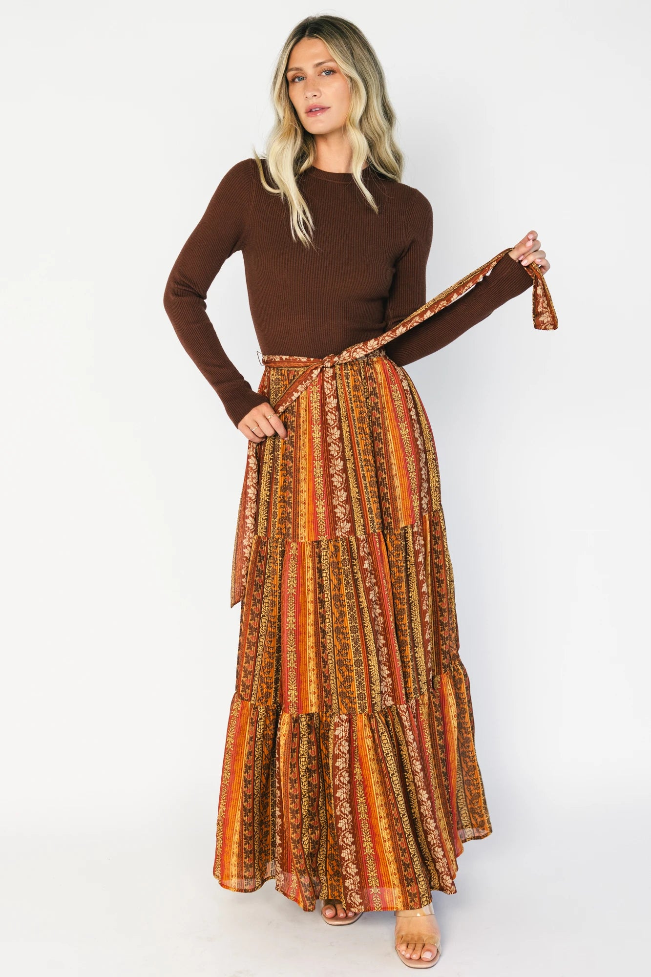 Emryn Sweater Dress | Brown + Rust Print