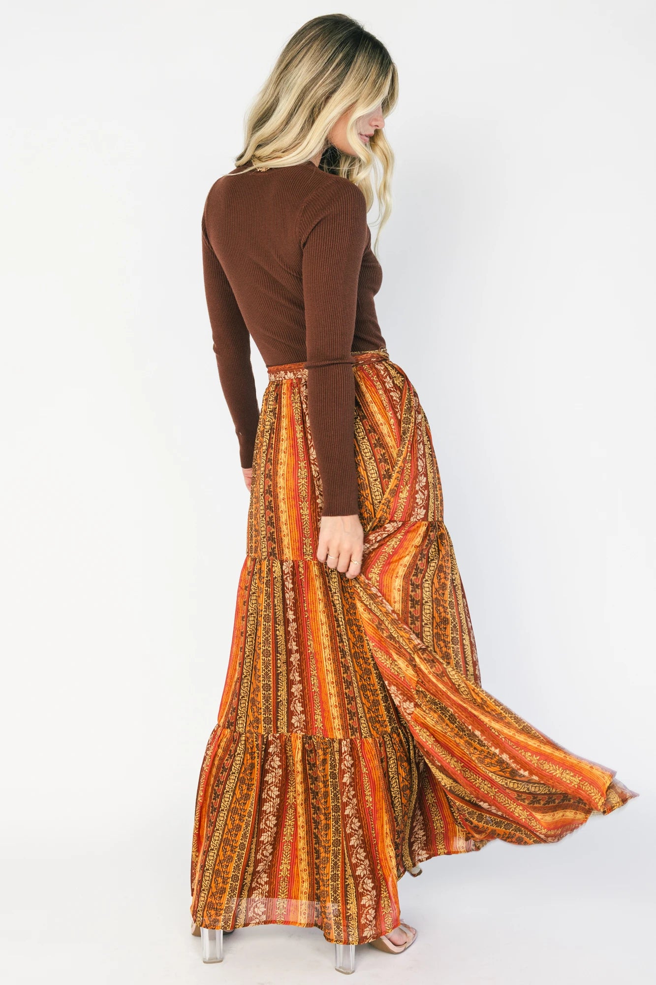 Emryn Sweater Dress | Brown + Rust Print