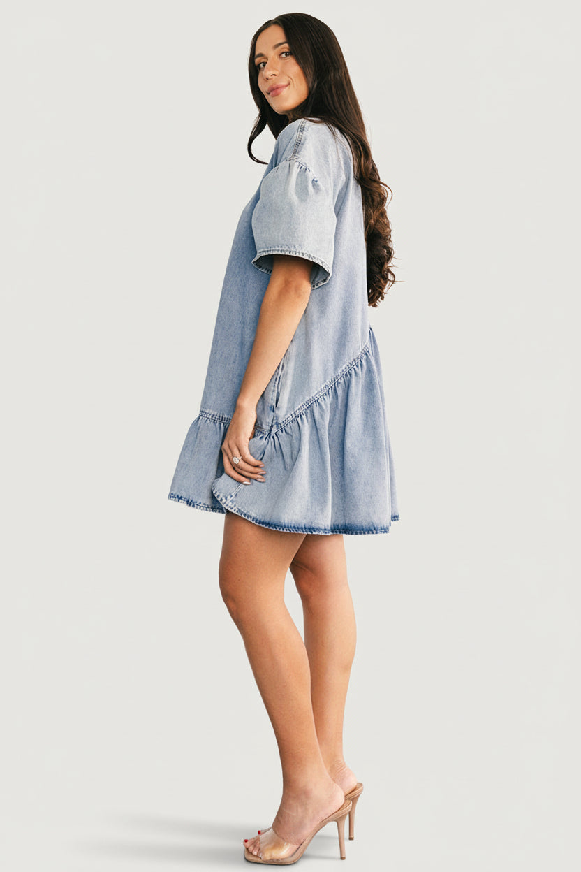 Laguna Short Dress | Light Wash