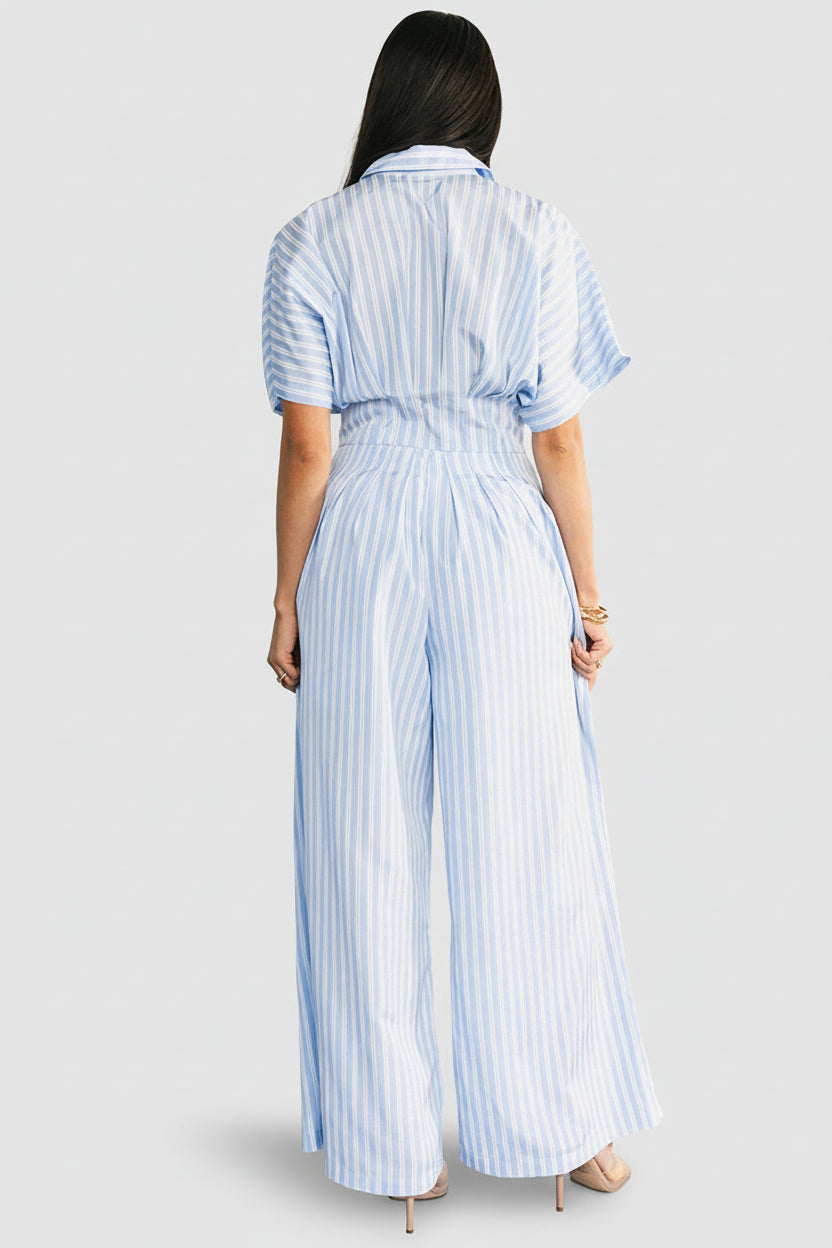 Sariah Jumpsuit Blue Stripe V-Neck & Pockets | Baltic Born XS Sariah Jumpsuit Blue Stripe V-Neck & Pockets | Baltic Born XS