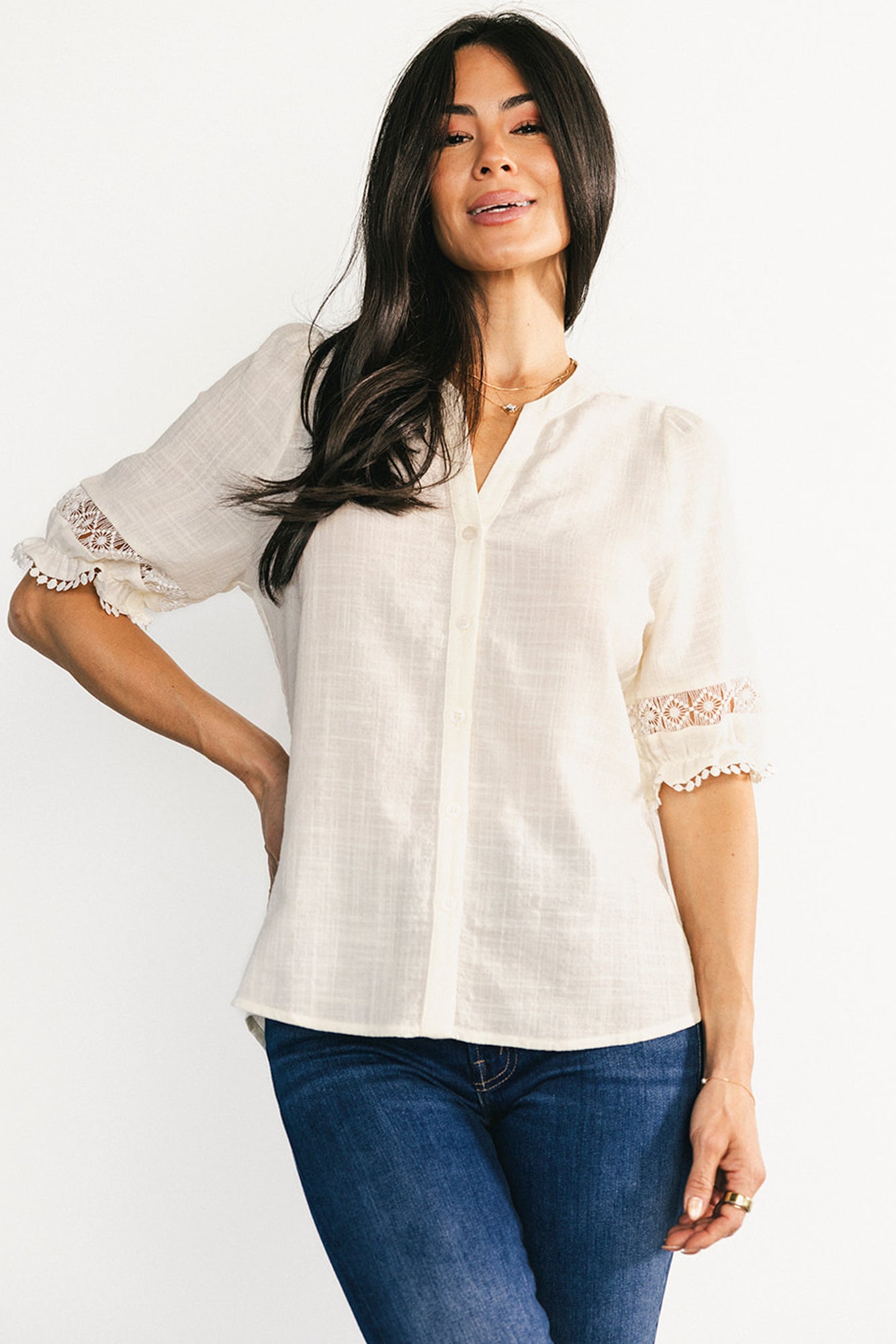 Alba Button Up Top | Ivory