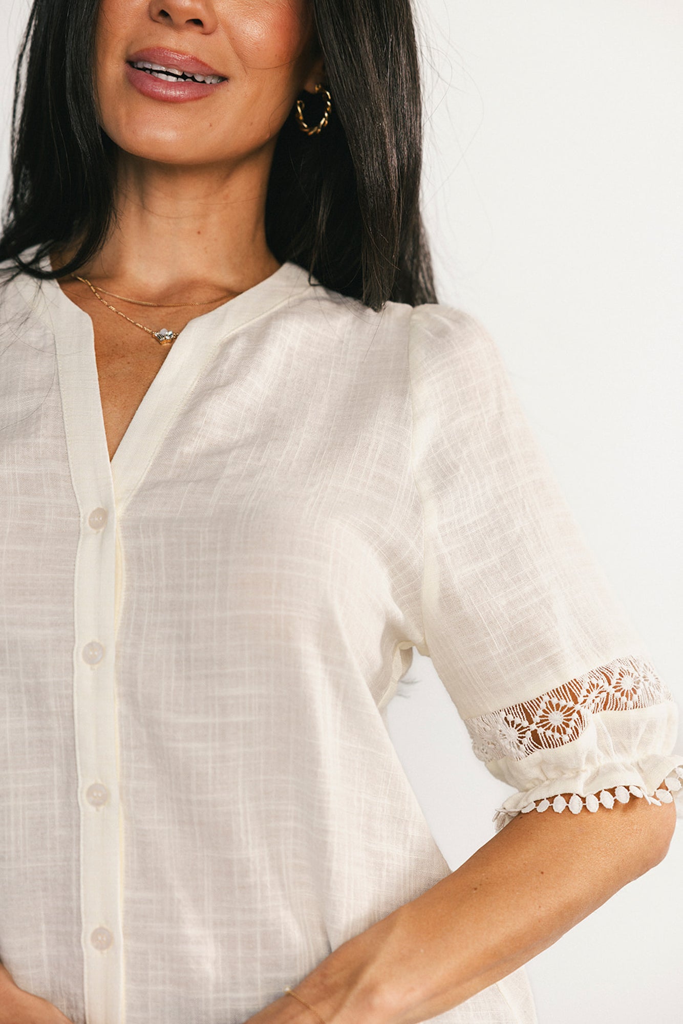 Alba Button Up Top | Ivory