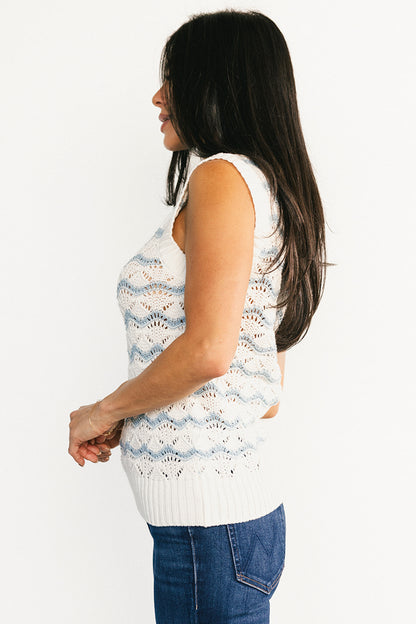 Baeza Crochet Tank | Blue + Off White