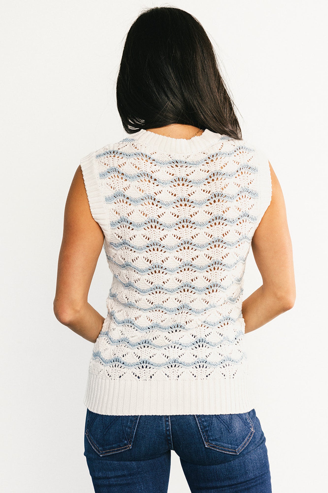 Baeza Crochet Tank | Blue + Off White