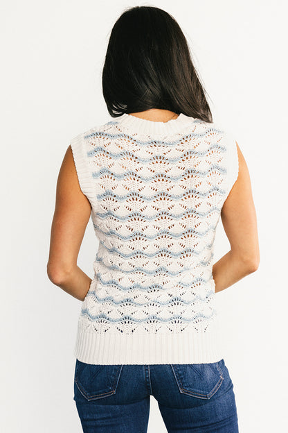 Baeza Crochet Tank | Blue + Off White