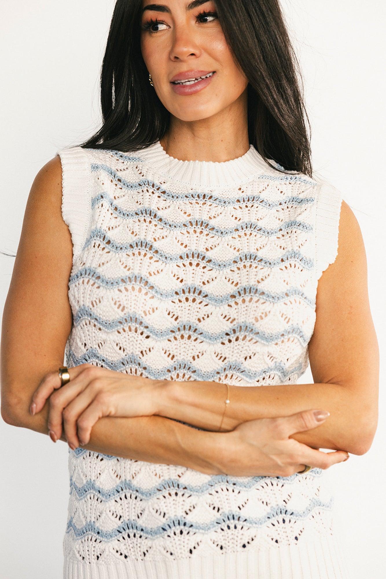 Baeza Crochet Tank | Blue + Off White