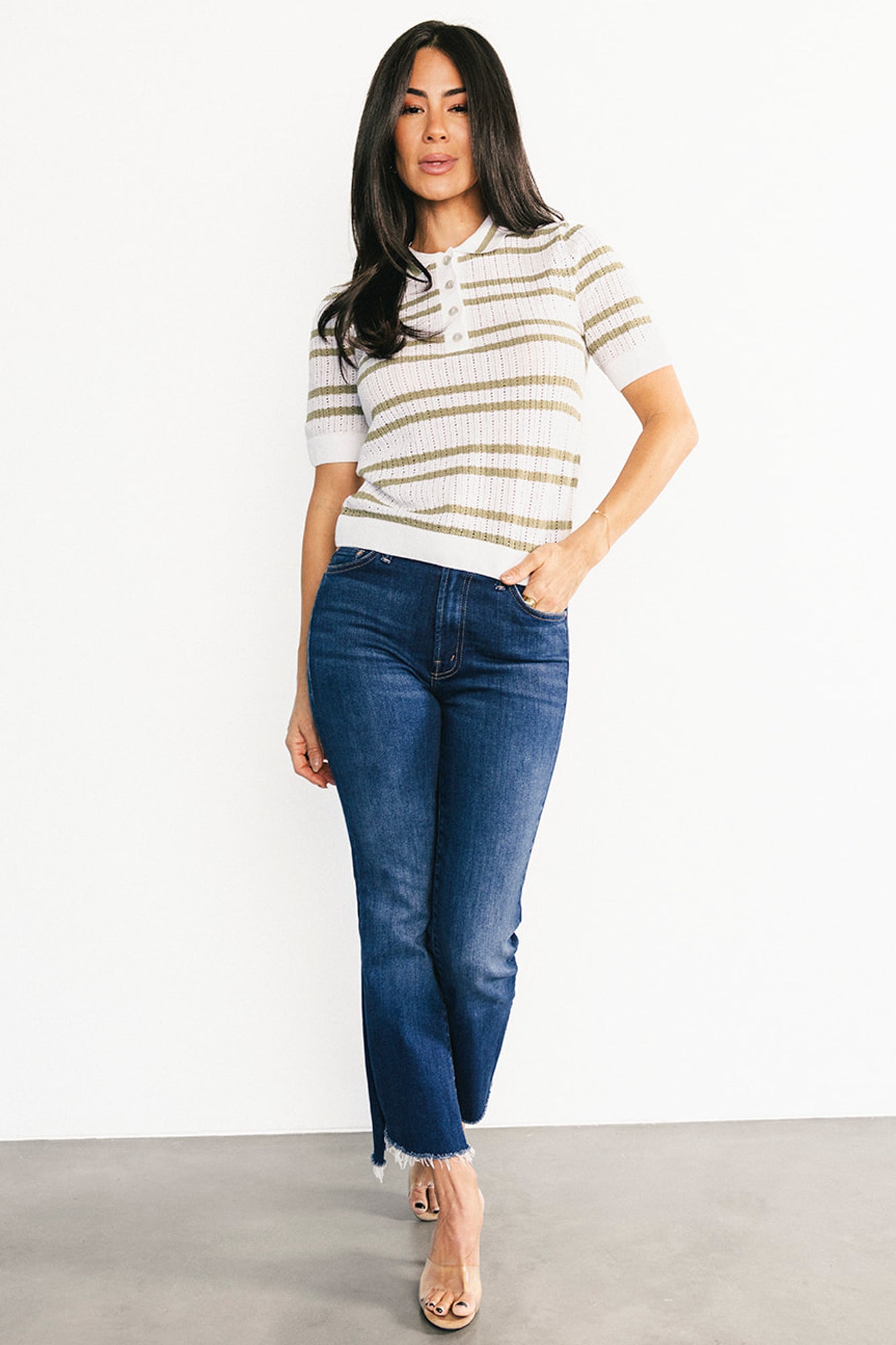 Bahía Knit Stripe Top | Sage + Off White