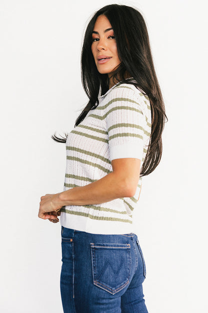 Bahía Knit Stripe Top | Sage + Off White