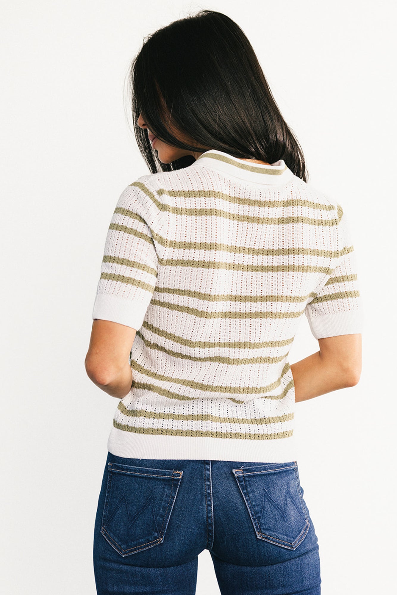 Bahía Knit Stripe Top | Sage + Off White
