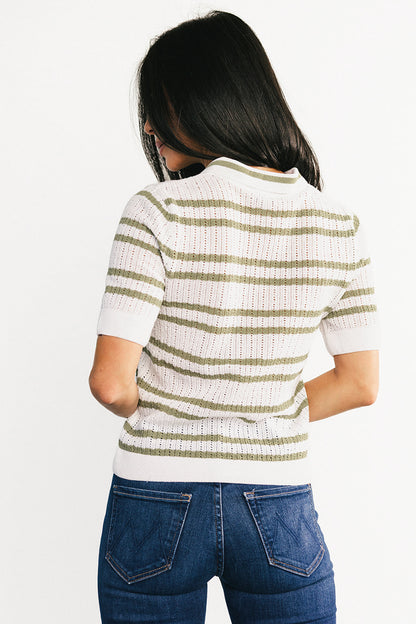 Bahía Knit Stripe Top | Sage + Off White