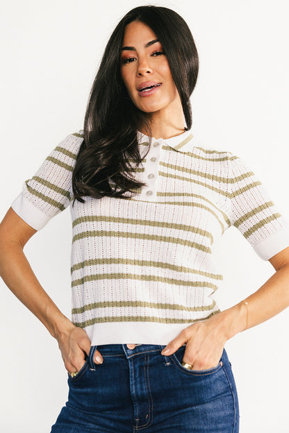 Bahía Knit Stripe Top | Sage + Off White